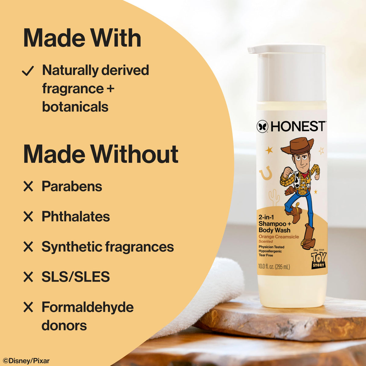 The Honest Company Shampoo and Body Wash Toy Story label close-up