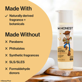 The Honest Company Shampoo and Body Wash Toy Story label close-up