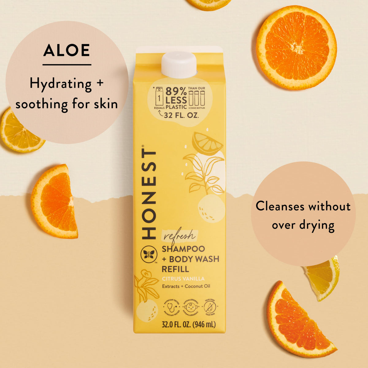 The Honest Company Shampoo Body Wash Refill 32 oz Citrus Vanilla carton side view