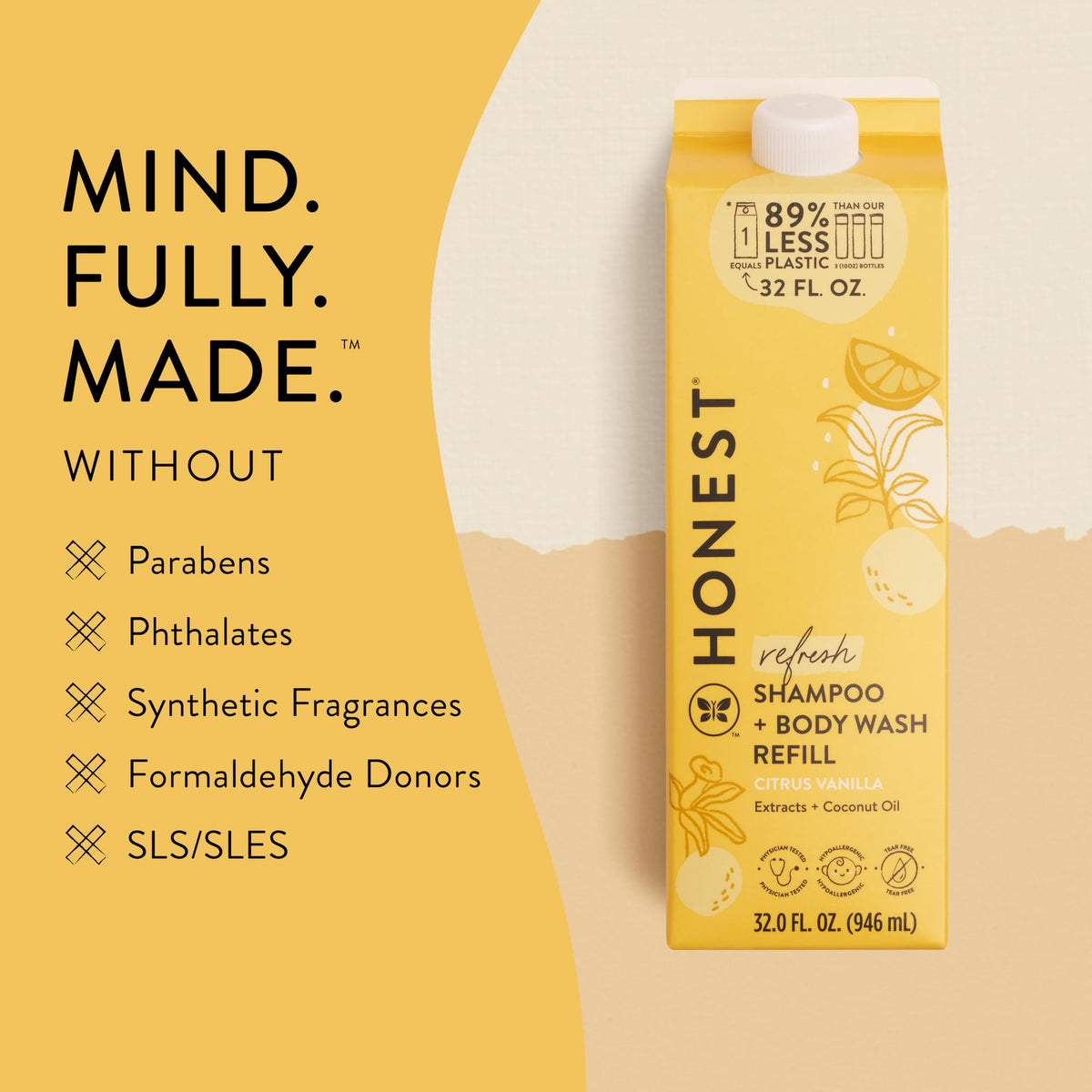 The Honest Company Shampoo Body Wash Refill 32 oz Citrus Vanilla with a pump dispenser