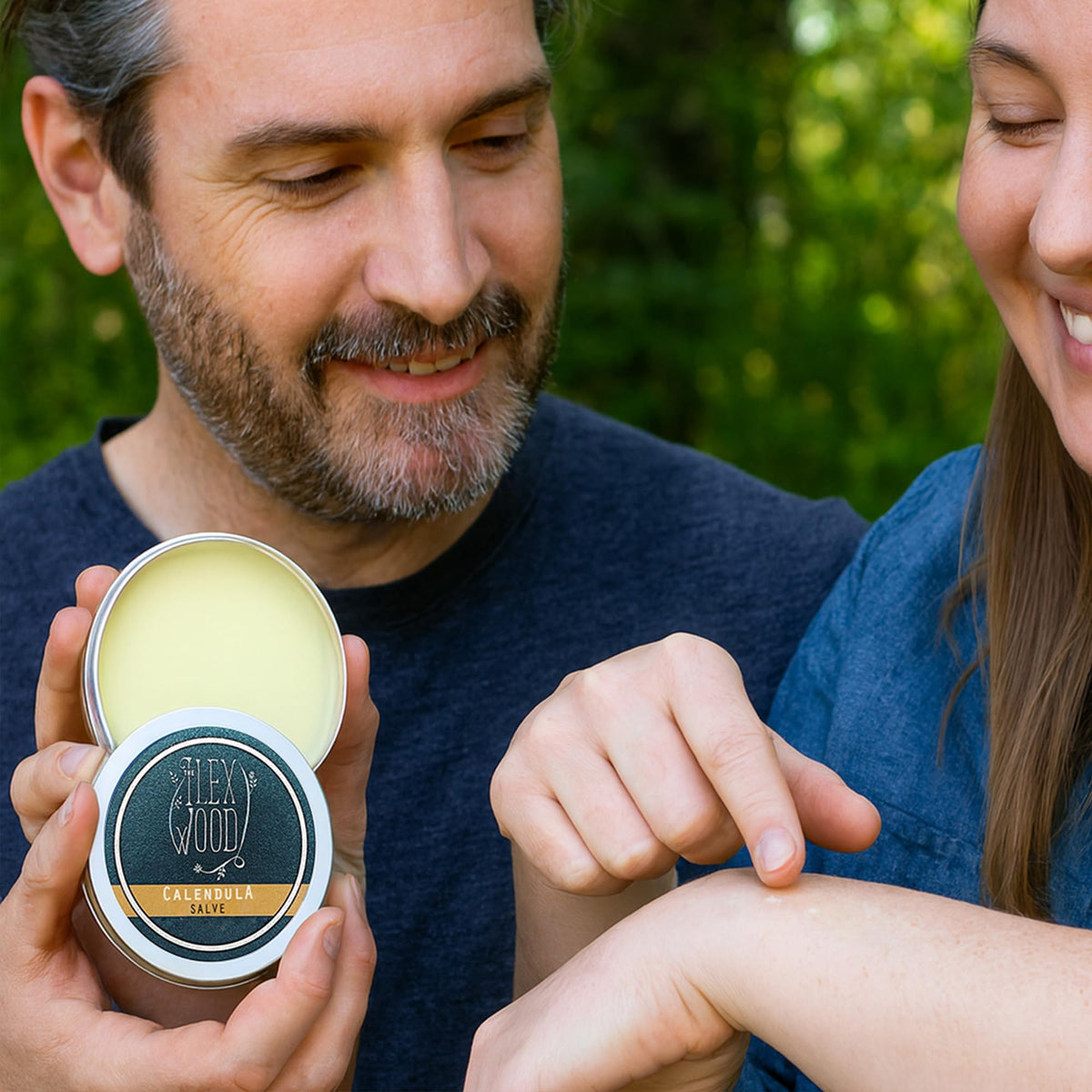The Ilex Wood Calendula Natural Salve in a skincare setup