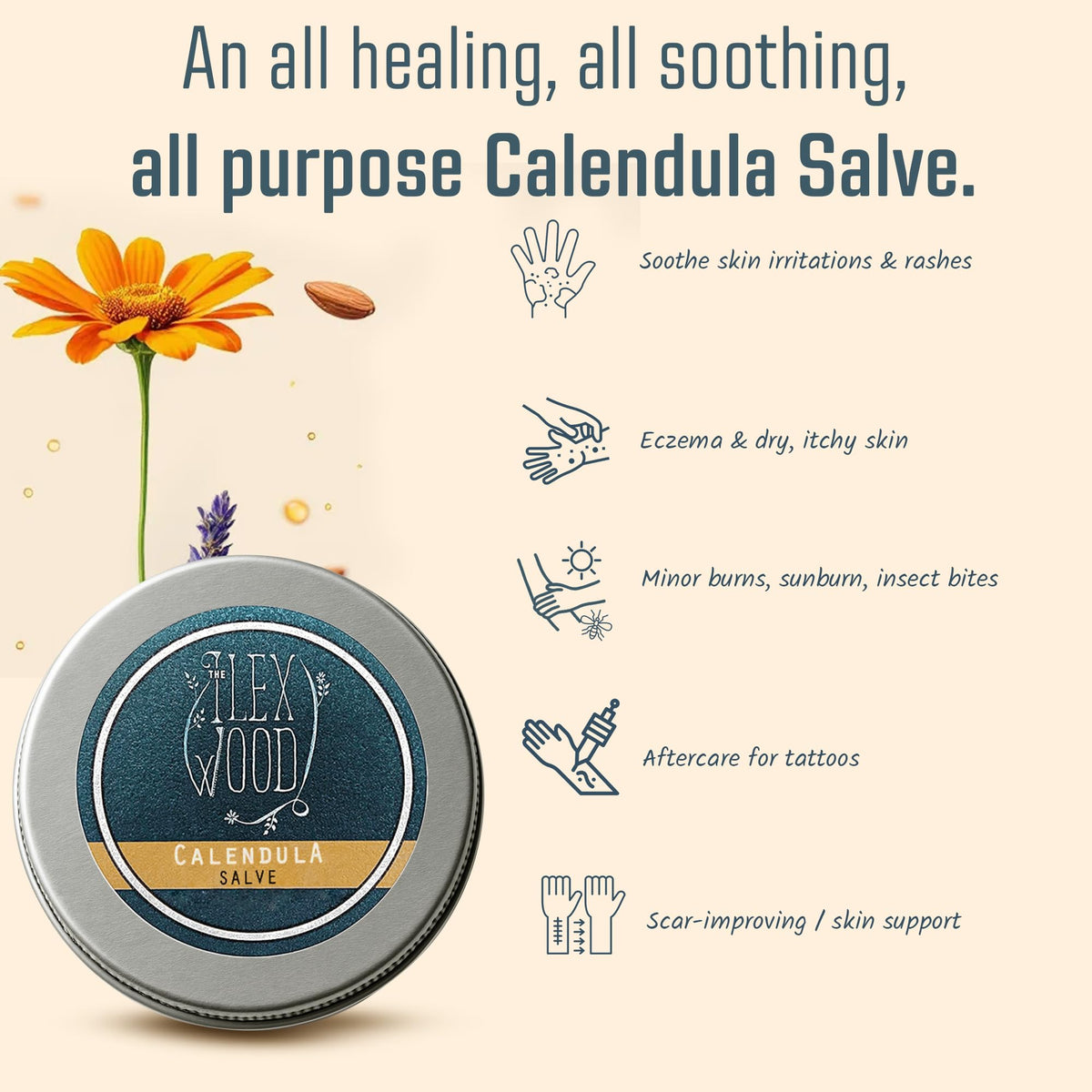 The Ilex Wood Calendula Natural Salve ingredients list