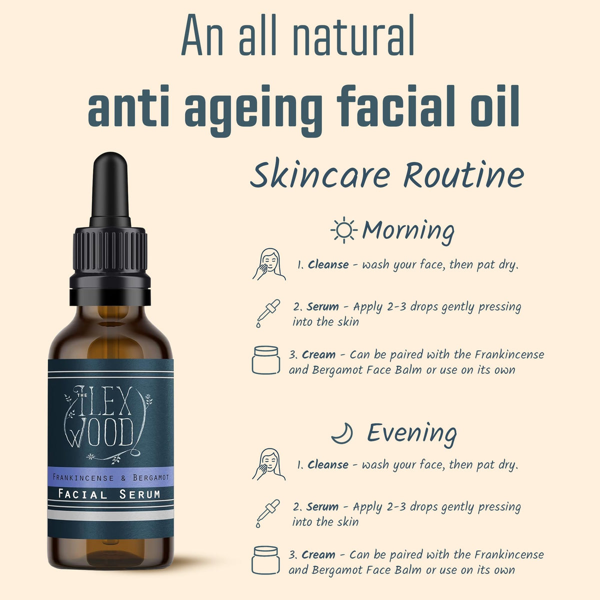 The Ilex Wood Frankincense and Bergamot Facial Serum 20ml lifestyle use