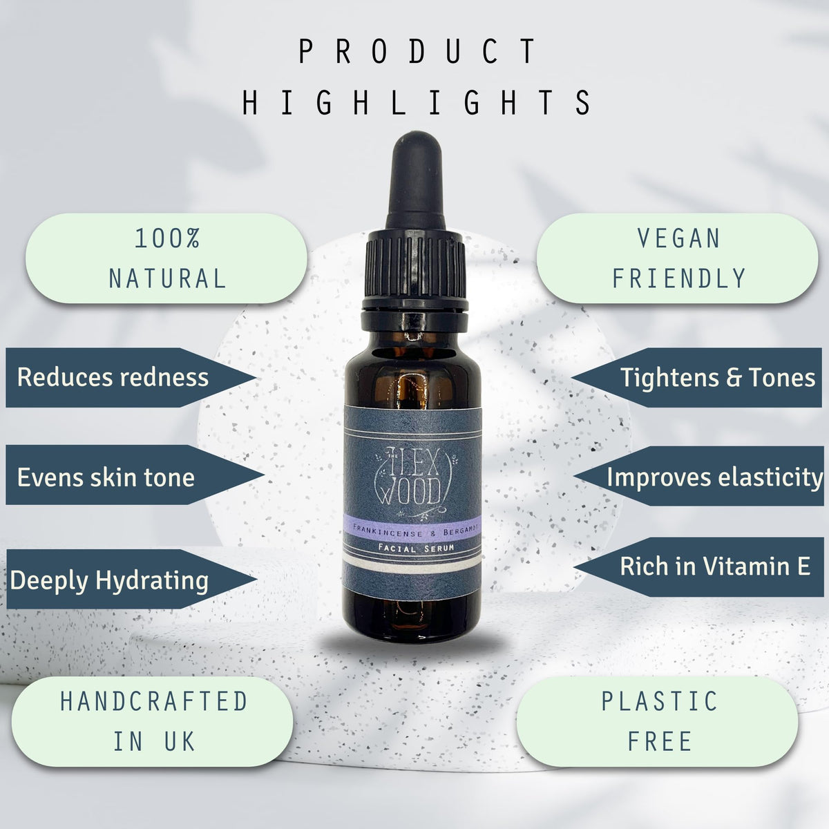 The Ilex Wood Frankincense and Bergamot Facial Serum 20ml with dropper