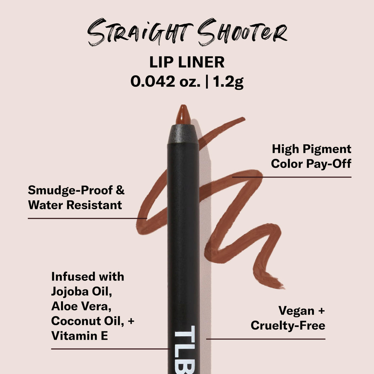 The Lip Bar Lip Liner Straight Shooter Medium Brown precision tip close-up
