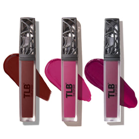 The Lip Bar Liquid Matte Lipstick 3 Pack front view with Playmate, Brickhouse, Muse