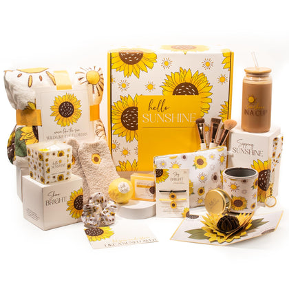 The Love Crate Co. Sunshine Gift Box front view with assorted gifts
