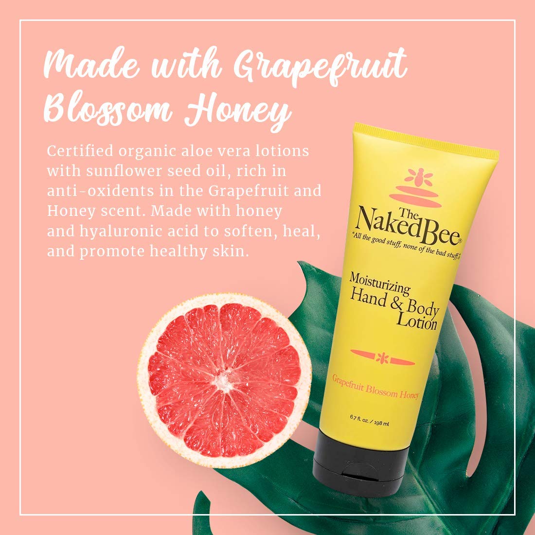 The Naked Bee Grapefruit Blossom Honey Lotion back view with ingredients
