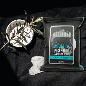 The Nobleman Cooling Cleansing Wipes with a fresh eucalyptus background