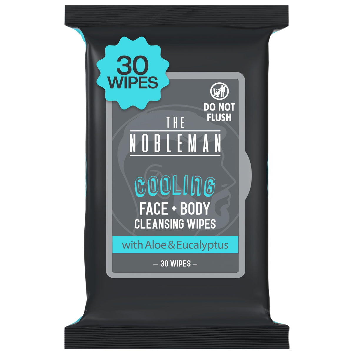 The Nobleman Cooling Face & Body Cleansing Wipes front view with packaging