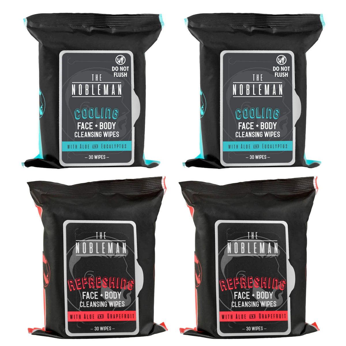 The Nobleman Cooling Face + Body Cleansing Wipes front view with packaging