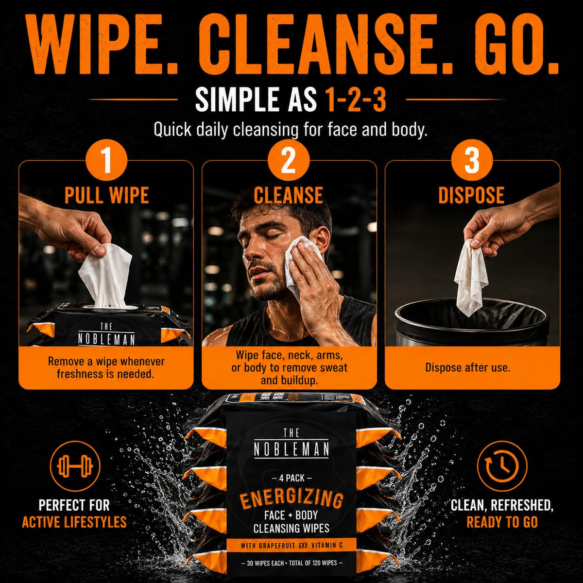 The Nobleman Energizing Cleansing Wipes in travel bag for convenience