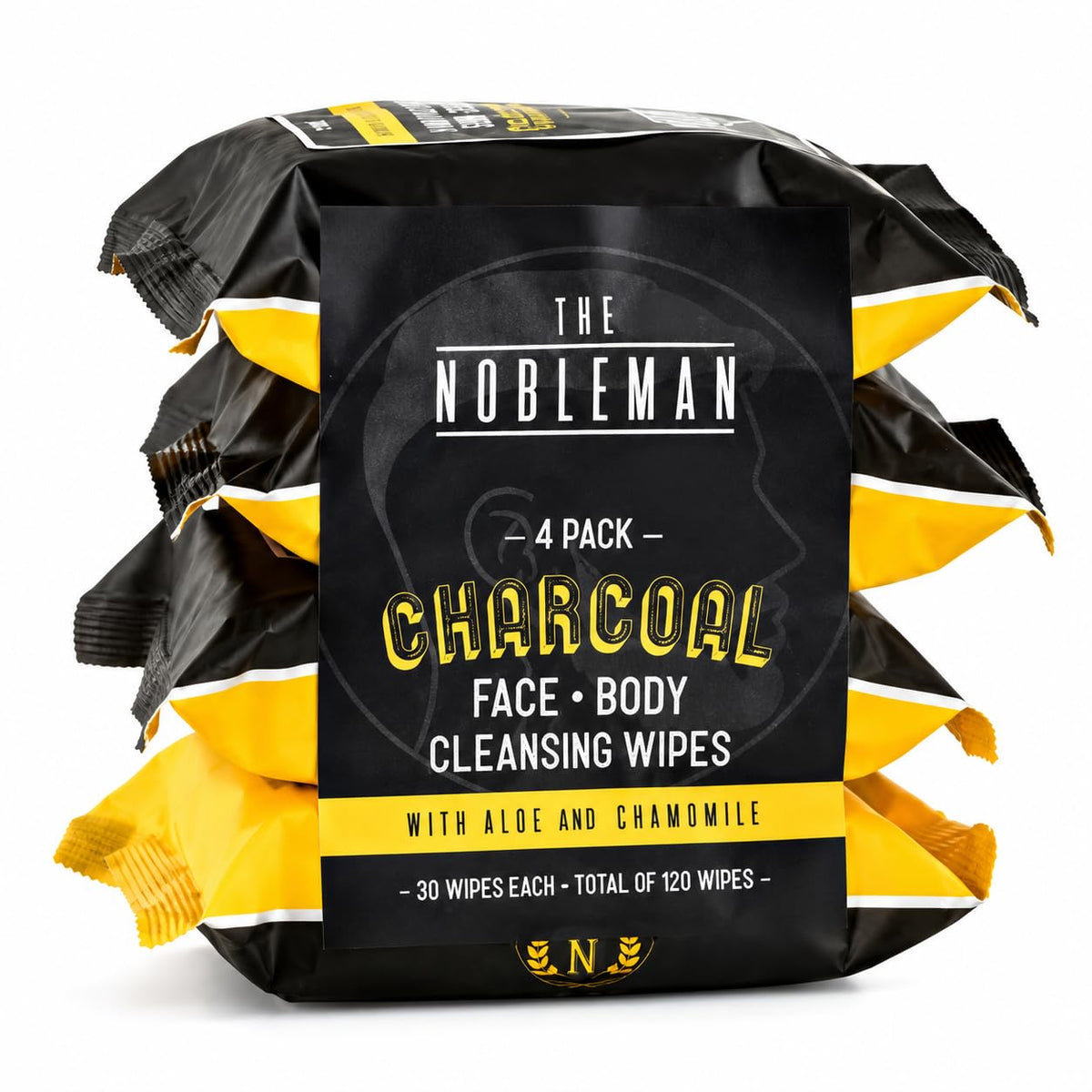 The Nobleman Men's Charcoal Cleansing Wipes 120ct front view