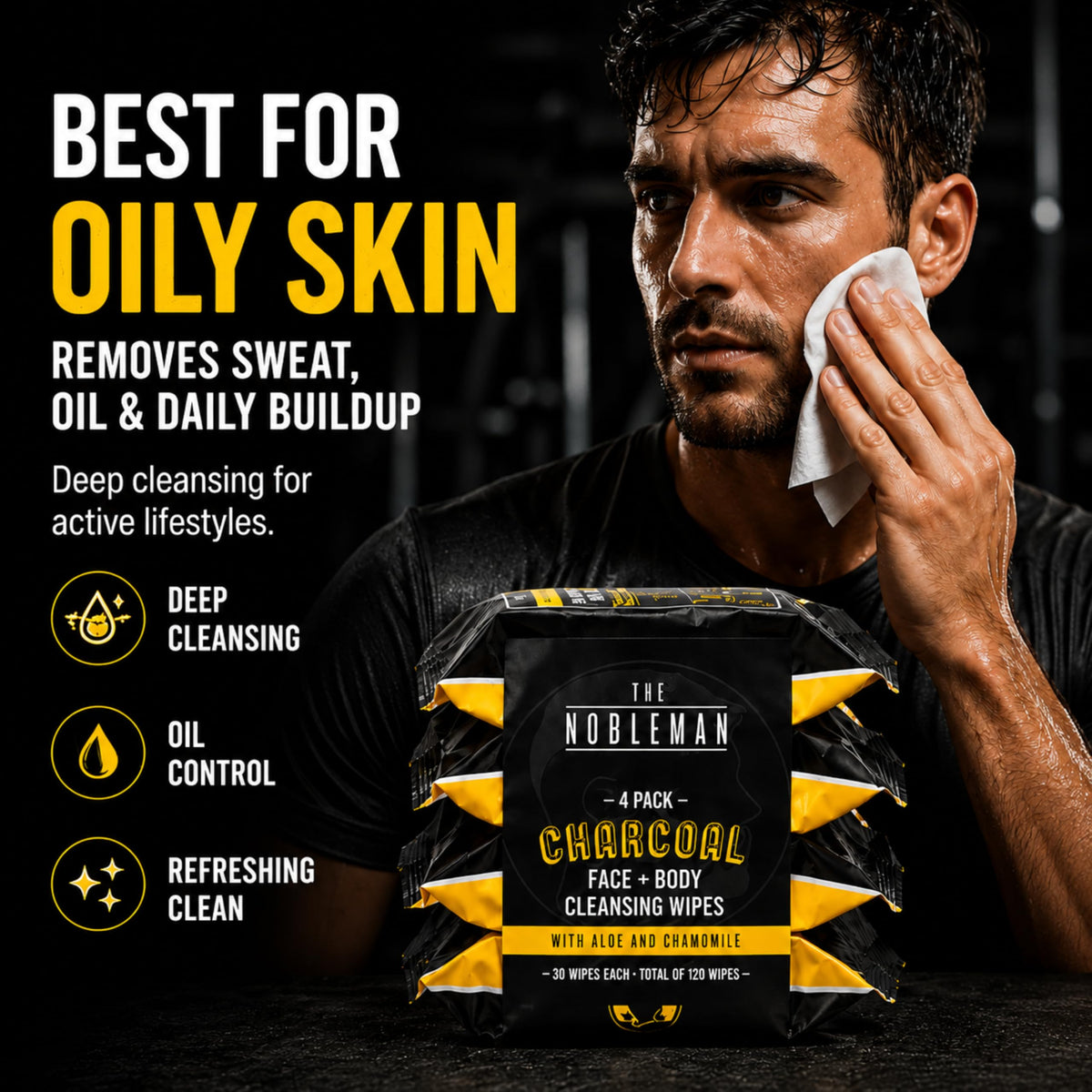 The Nobleman Men's Charcoal Cleansing Wipes opened with wipes visible