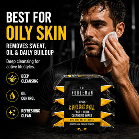 The Nobleman Men's Charcoal Cleansing Wipes opened with wipes visible