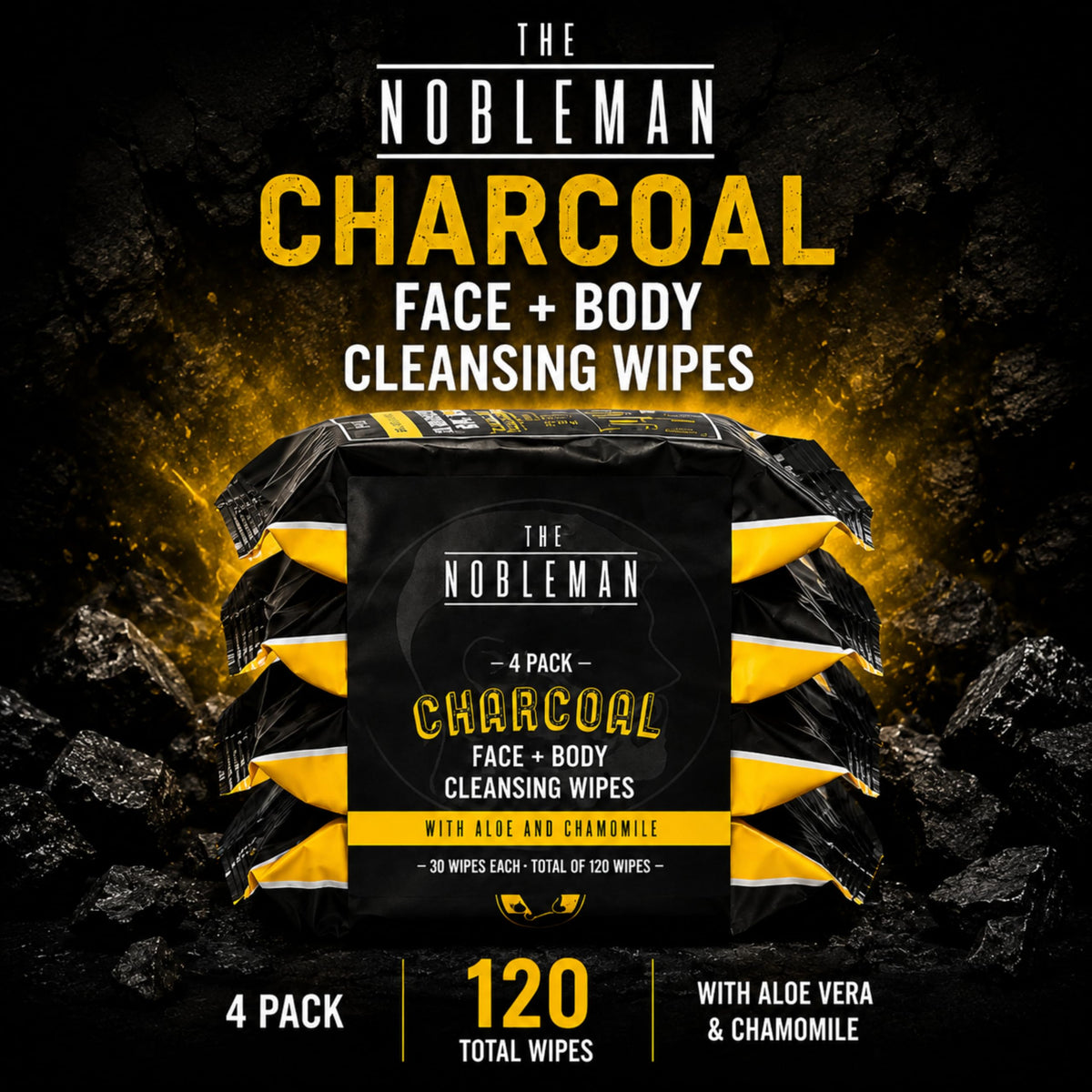The Nobleman Men's Charcoal Cleansing Wipes packaging side view