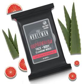 The Nobleman Refreshing Cleansing Wipes showing aloe vera and grapefruit