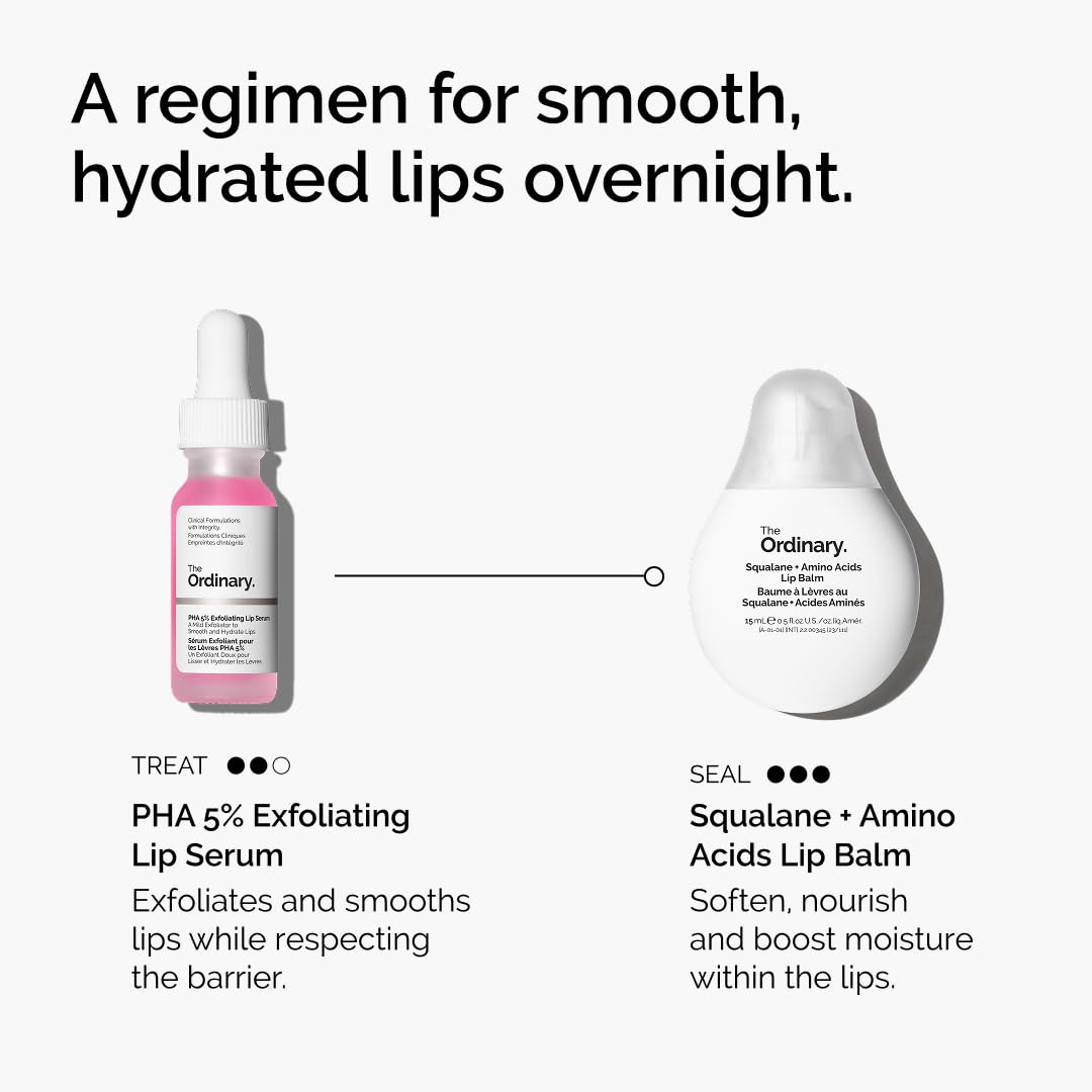 The Ordinary PHA 5% Exfoliating Lip Serum on a bathroom counter