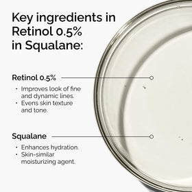 The Ordinary Retinol 0.5% in Squalane serum packaging with ingredients