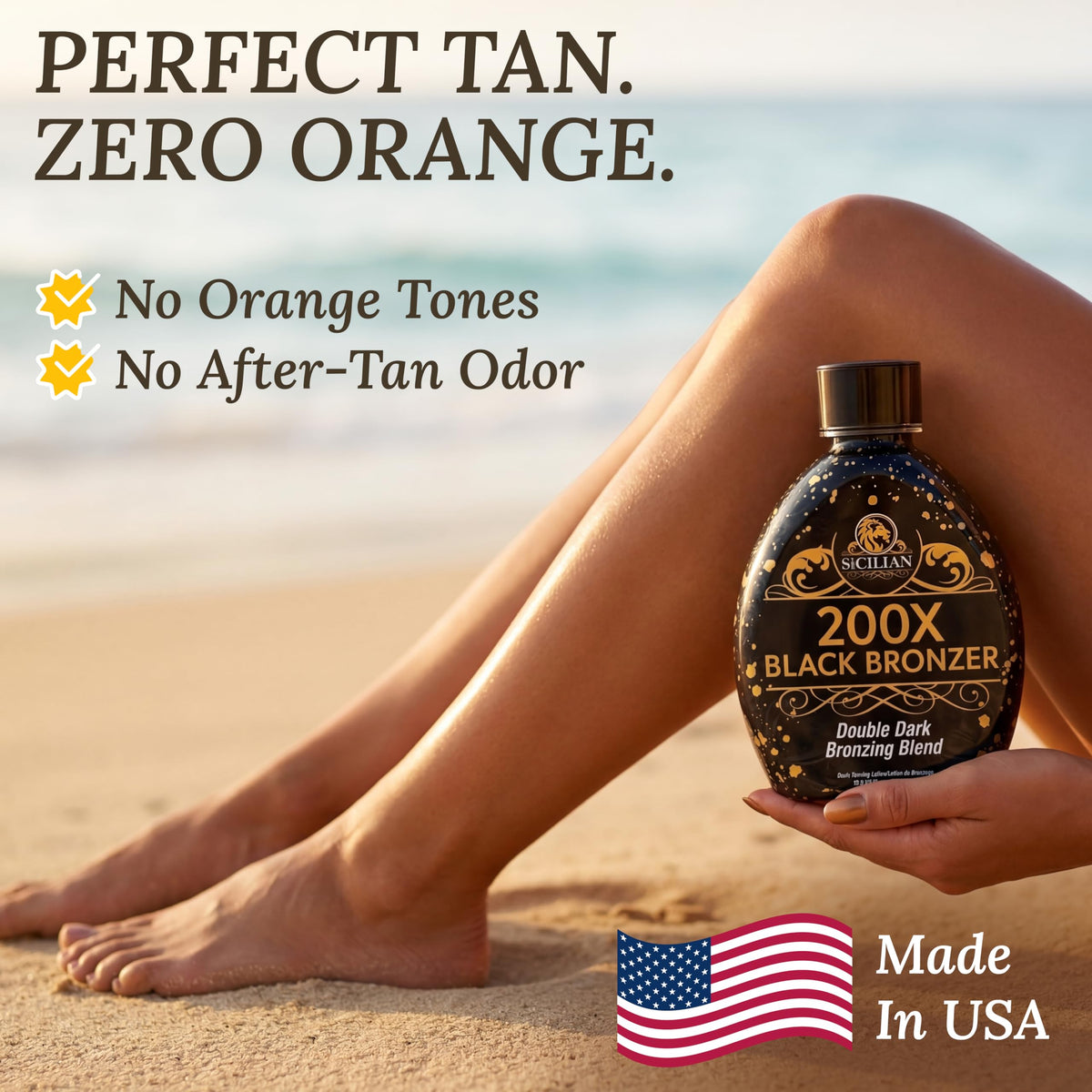 The Sicilian 200X Black Bronzer Tanning Lotion application on skin
