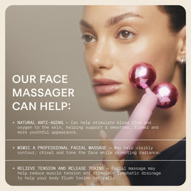 The Skinny Confidential Pink Balls Face Massager in use on a model