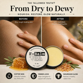 The Tallowed Truth Beef Tallow and Honey Balm with natural background