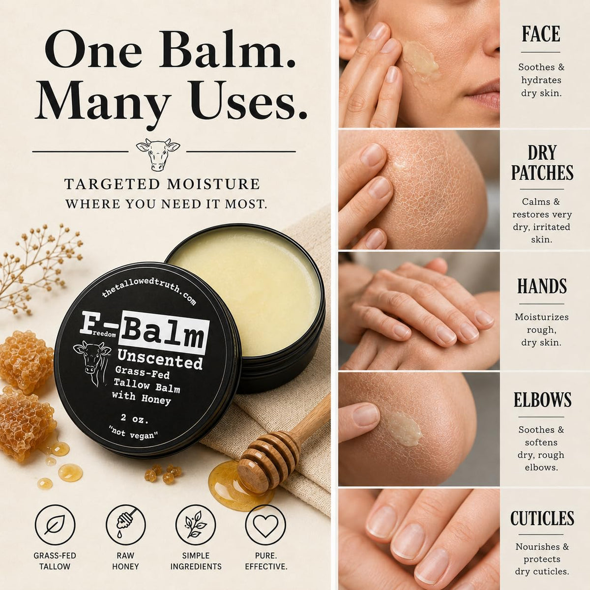 The Tallowed Truth Beef Tallow Balm with beeswax and frankincense