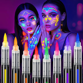 ThEast UV Blacklight Face Paint set with 8 neon body paint markers