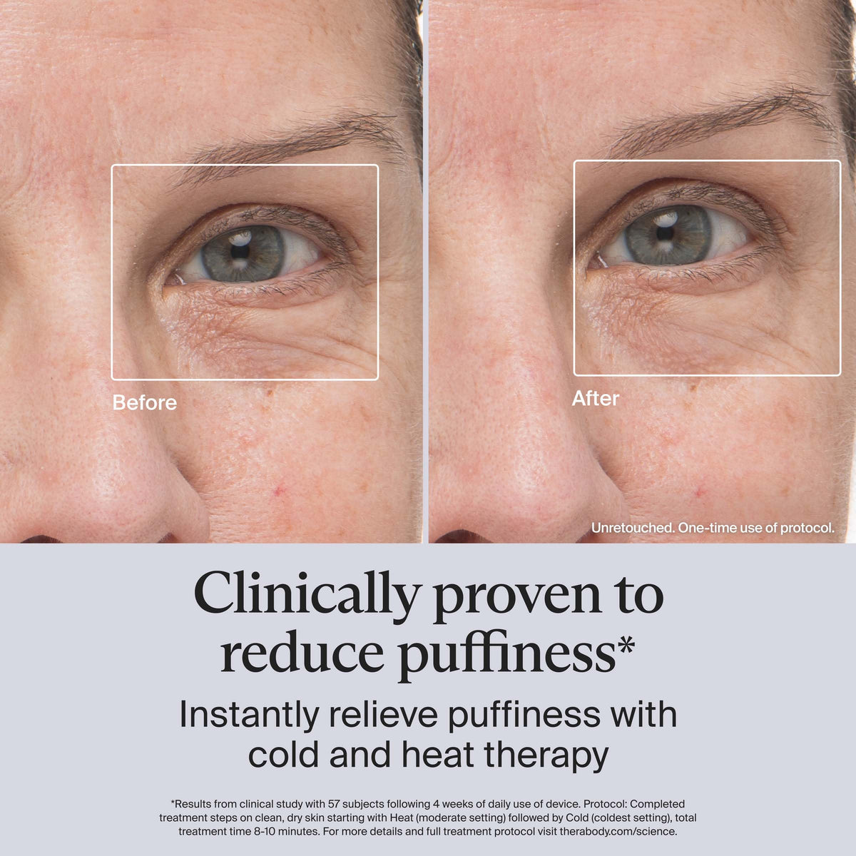 TheraFace Depuffing Wand in use on under-eye area