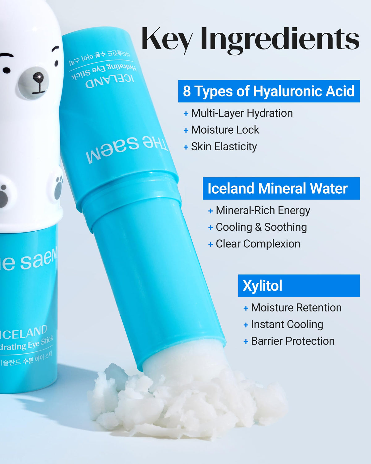 THESAEM Iceland Hydrating Eye Stick with ingredients list