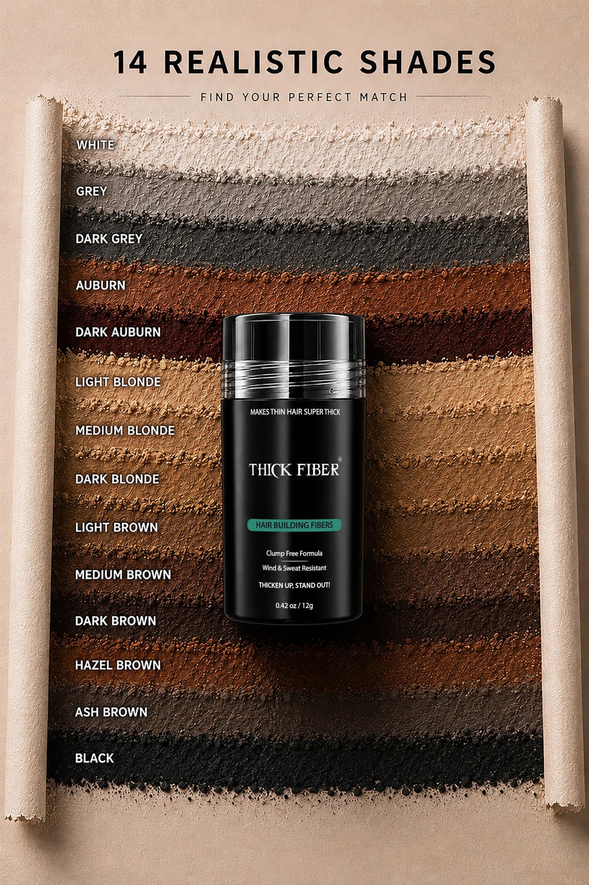Thick Fiber Hair Building Fibers Light Brown 12g demonstrating natural finish