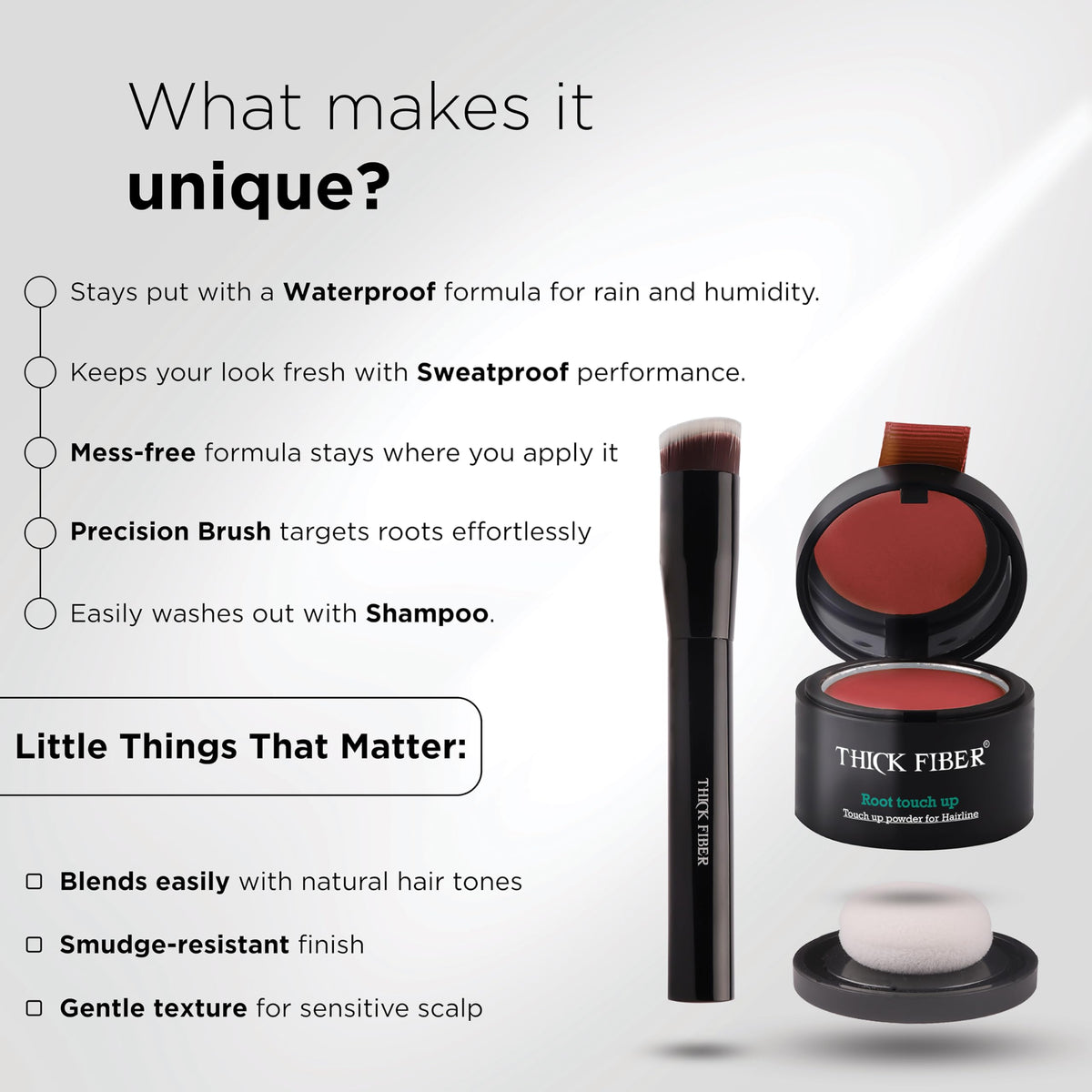 Thick Fiber Root Touch Up Powder in action outdoors