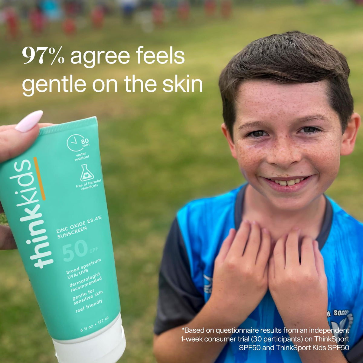 THINK Kids Sunscreen SPF 50+ application on child's skin
