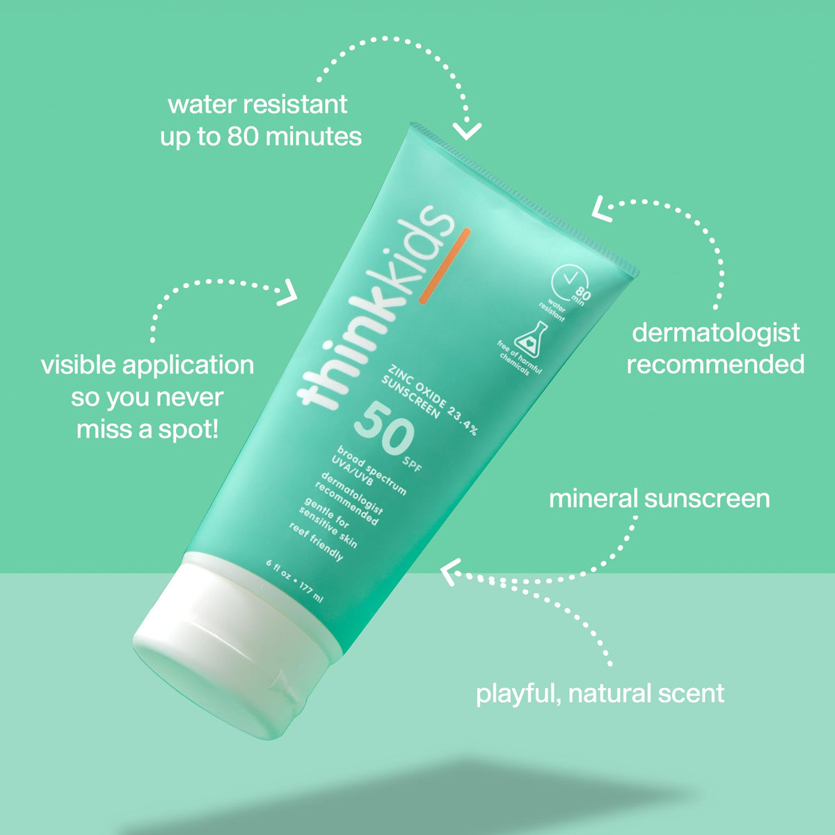THINK Kids Sunscreen SPF 50+ back view with ingredient list