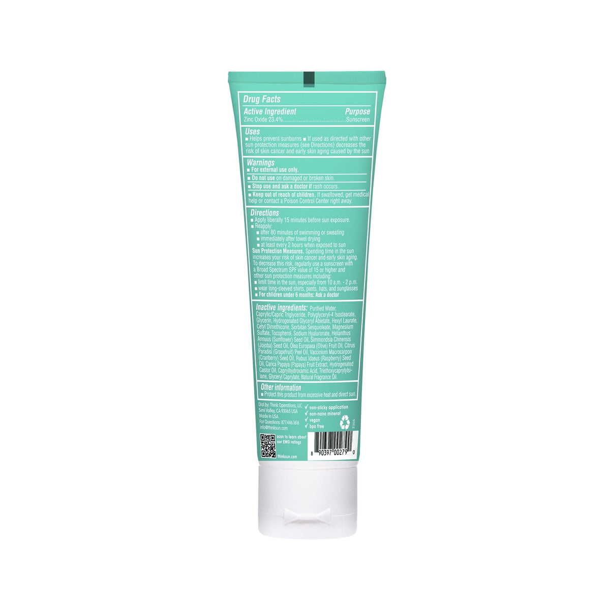 THINK Kids Sunscreen SPF 50+ back view with ingredients list