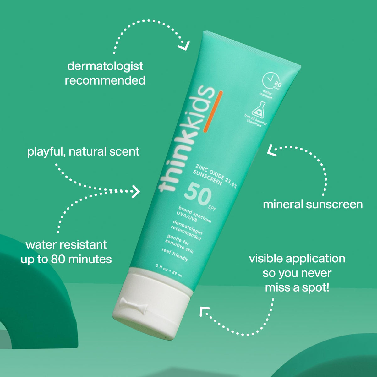 THINK Kids Sunscreen SPF 50+ side view showing bottle design