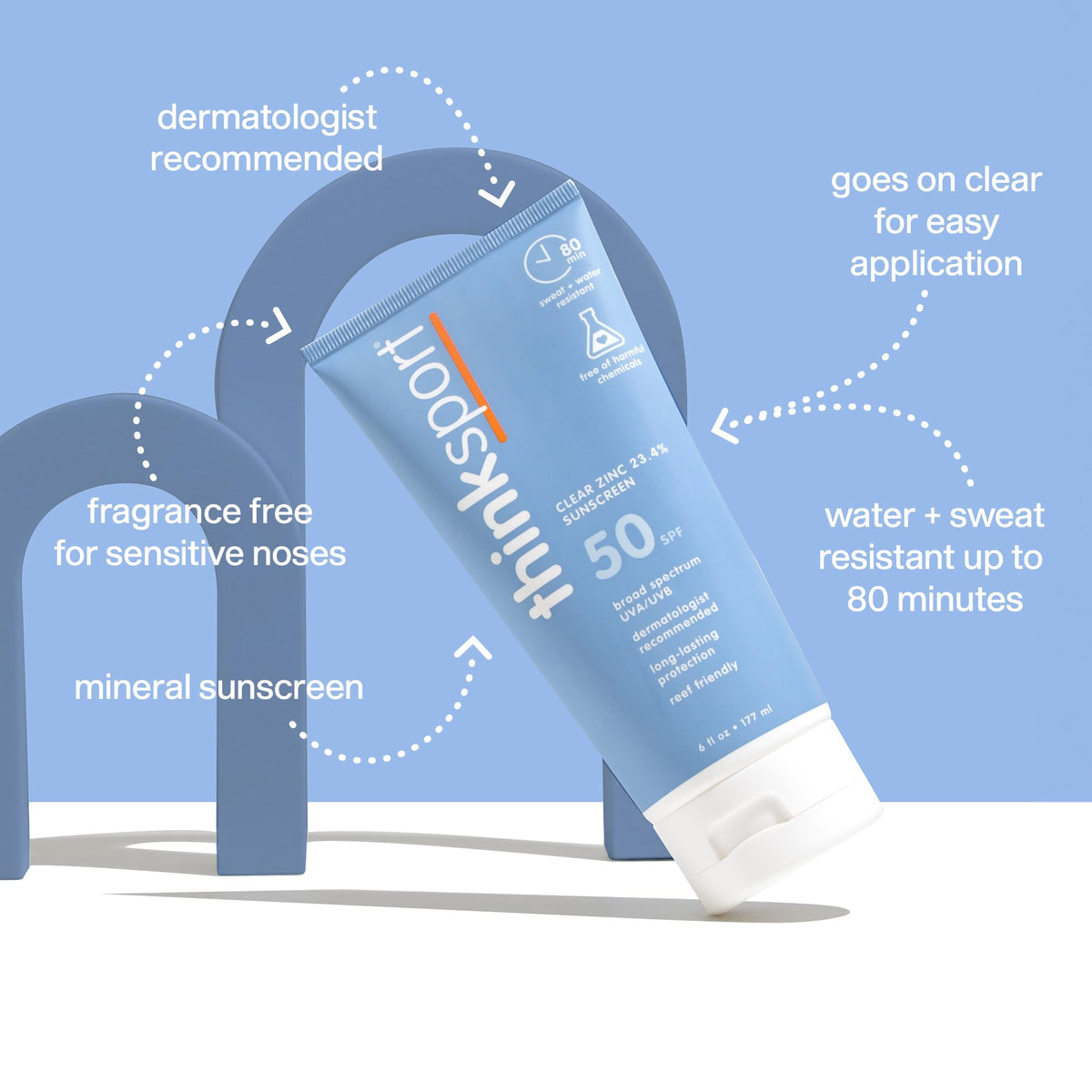 THINK Thinksport Mineral Sunscreen SPF 50+ back view showing ingredients