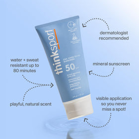 THINK Thinksport Mineral Sunscreen SPF 50+ back view with ingredient list
