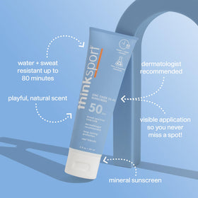 Thinksport Mineral Sunscreen SPF 50+ back view with ingredients