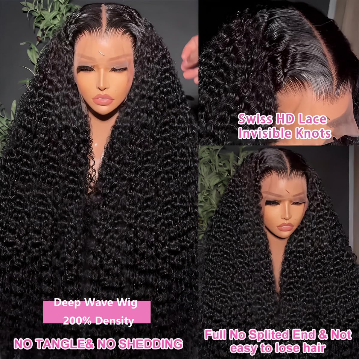 Tholap 30 Inch Deep Wave Lace Front Wig close-up of lace