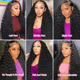 Tholap 30 Inch Deep Wave Lace Front Wig styled in a ponytail