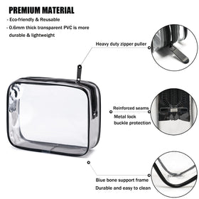 Three clear travel toiletry bags from MODENGKONGJIAN, side view