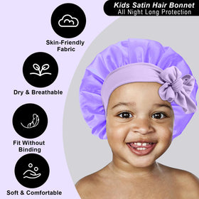 Three FIRSTPELLA Kids Silk Satin Bonnets displayed together
