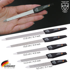 Three nail files displayed with integrated cuticle pusher