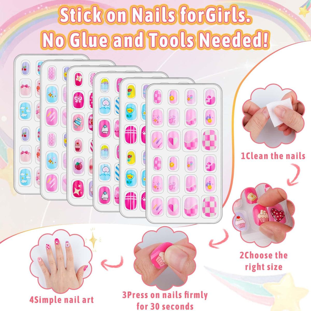 Thrilez Kids Fake Nails displayed in a creative arrangement