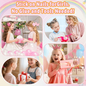 Thrilez Kids Fake Nails Set showing application process