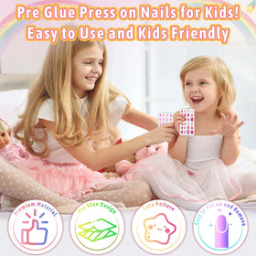Thrilez Kids Fake Nails with floral and unicorn patterns