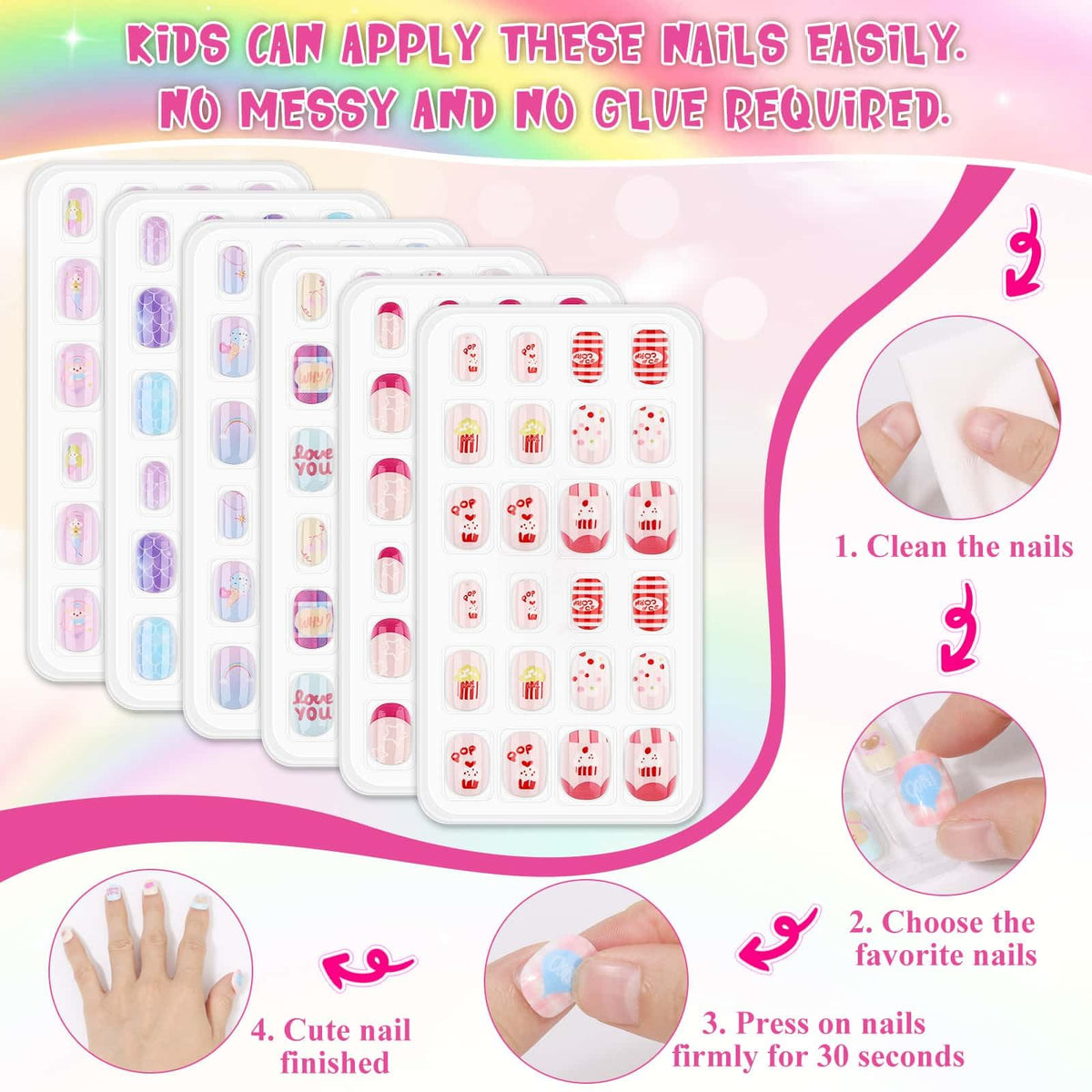Thrilez kids nails set with glittery designs
