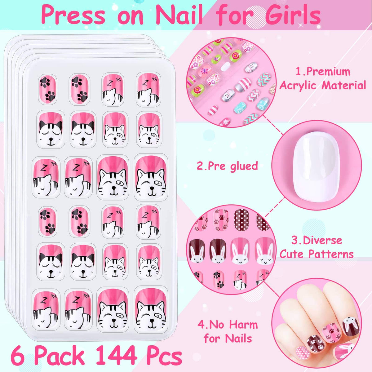 Thrilez Kids Press on Nails close-up of vibrant designs