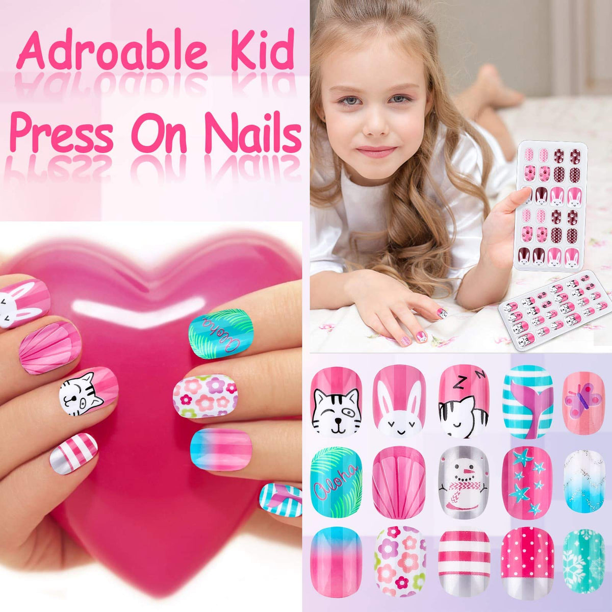 Thrilez Kids Press on Nails colorful animal patterns